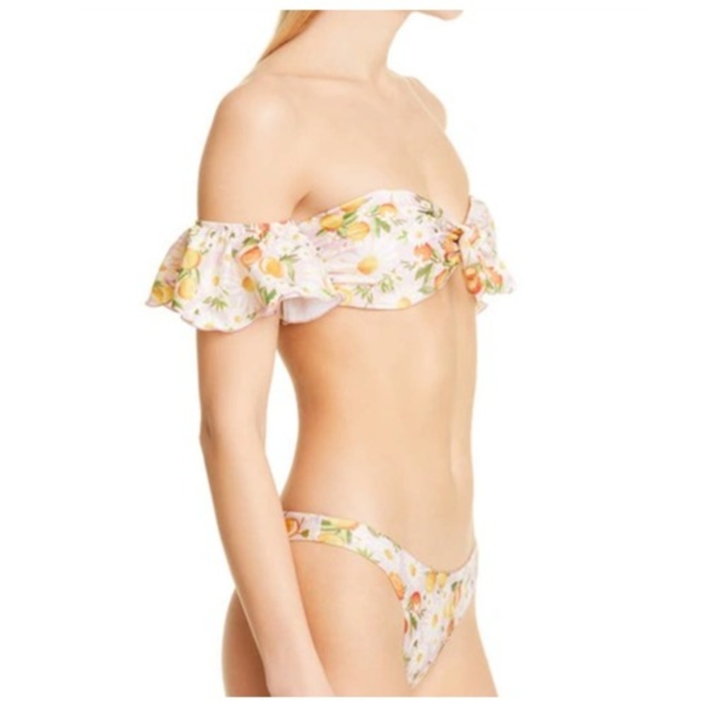 FARM RIO Tangerine Dream Flutter Sleeve Bikini Top Medium Pink Floral Ruffle - Picture 3 of 13